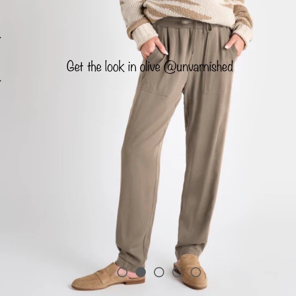 Splendid Straight Leg Drawstring Waist Mixed Media Trousers in Olive